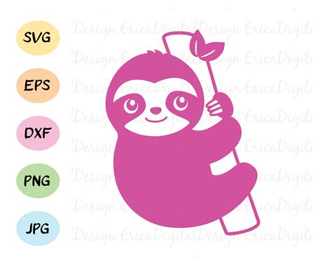 Baby Sloth Svg Cute Hanging Sloth Cut File Black And White Etsy