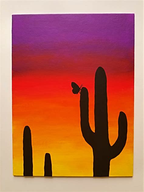 Cactus Desert Sunset Original Acrylic Painting Art And Collectibles
