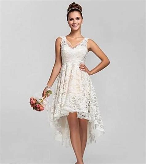 2017 Short Front Long Back Hi Low Lace Boho Short Wedding Dress Robe De Mariage Custom Made