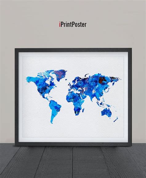 World Map Art Print Watercolor World Map Poster Art Illustration