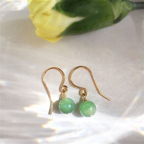 Jade Ball Drop Earrings 14k Gold Rose Gold Filled Sterling Silver Tiny Jade Dangle