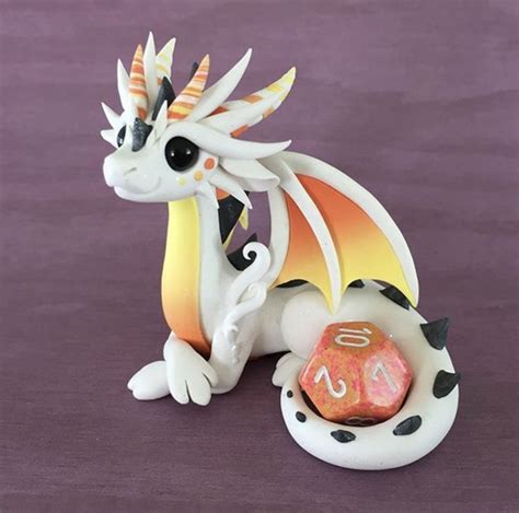 White Ombré Dice Dragon By Dragonsandbeasties Cute Clay Clay Dragon