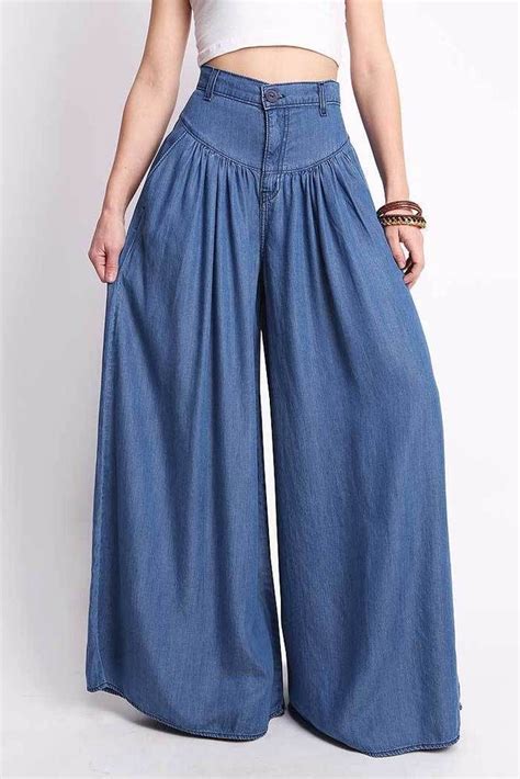 Trendy Women Super Wide Leg Denim Pants Jeans Baggy Flowy High Waist Flared Usa Vibrant