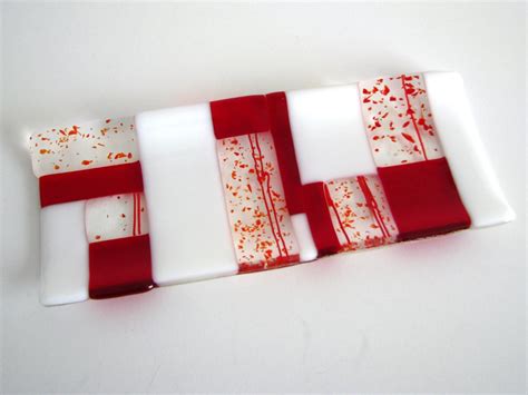 Red And White Cracker Tray In Fused Glass Platter Serving Dish