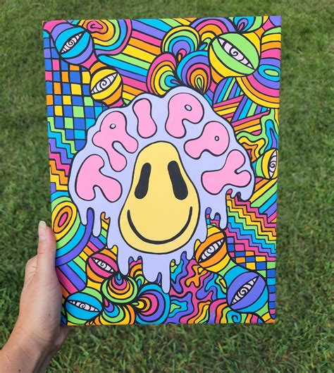 Trippy Psychedelic Rainbow Acrylic Painting Etsy