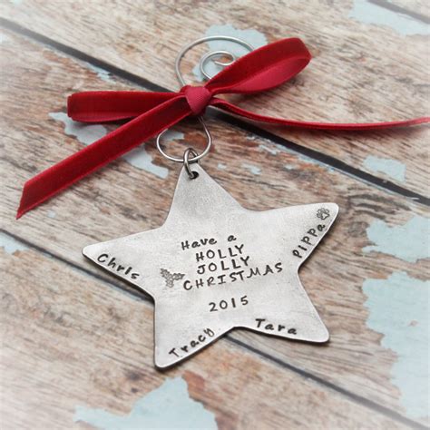 Christmas Star Ornament Personalized Hand Stamped In Pewter Etsy