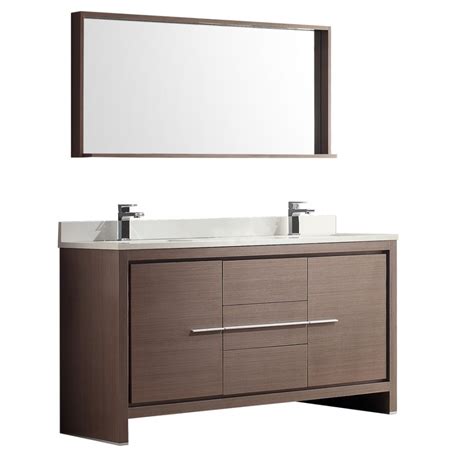 New engineered marble bathroom vanity top will provide you a stunning and clean bathroom and the square edge profile makes the top a unique style. 60 Inch Double Sink Bath Vanity in Gray Oak with Stone Top ...