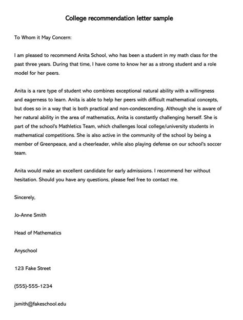 Letter Of Recommendation Template For University Student Invitation