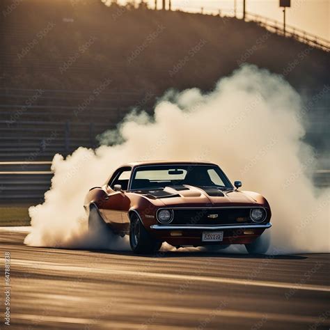 Classic Chevrolet Camaro Doing A Burnout On An Empty Racetrack With