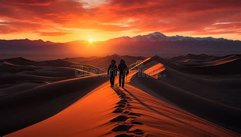 Two Men Hiking On A Mountain Peak At Sunset In Africa Generated By Ai