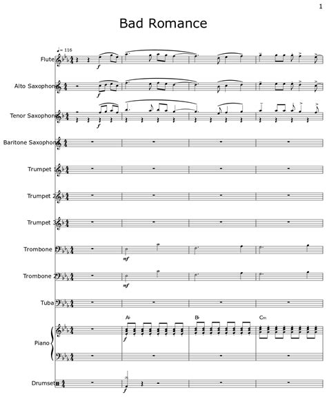 Bad Romance Sheet Music For Flute Alto Saxophone Tenor Saxophone Baritone Saxophone