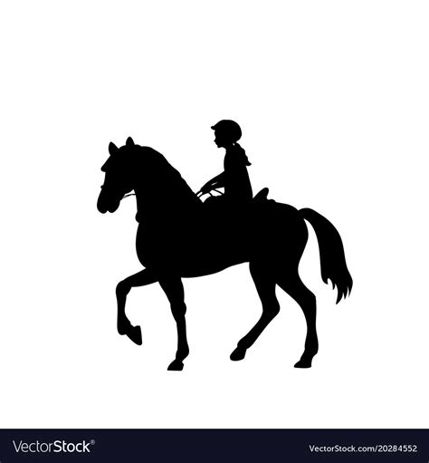 Silhouette Girl Rider Horseback Equitation Vector Image