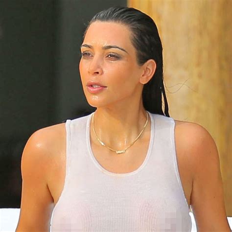 Kim Kardashian Puts Nipples On Display In Wet White Tank Top Plus Check Out Her Curvaceous Butt