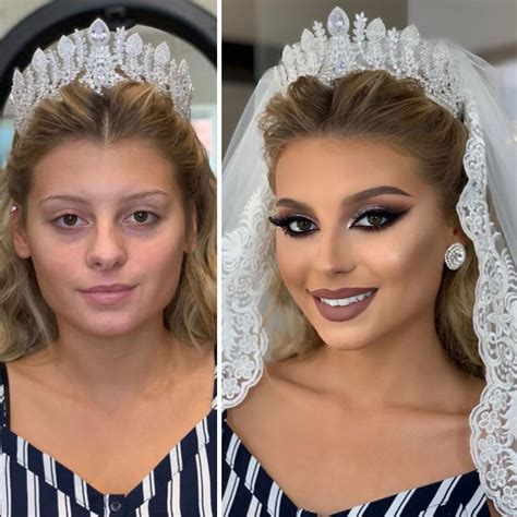 Fotos tomadas antes y después de que las novias fueran maquilladas para