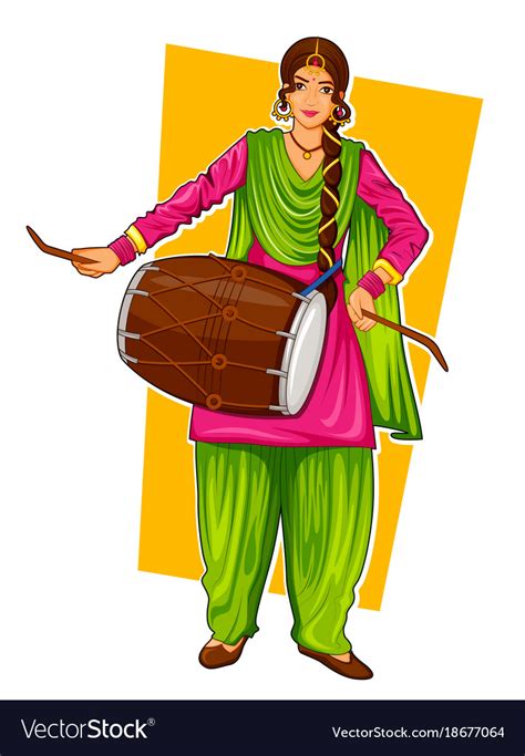Sikh Punjabi Sardar Woman Playing Dhol And Dancing