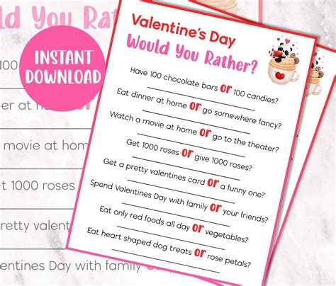 Valentines Would You Rather Game For Kids Printable Etsy Valentine
