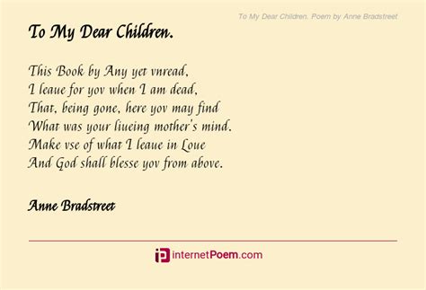 To My Dear Children Poem By Anne Bradstreet