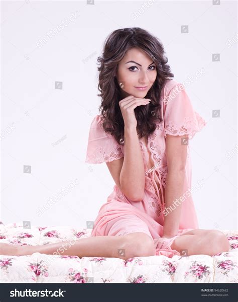sexy beautiful brunette girl bed foto stok 94620682 shutterstock