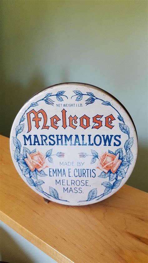 scarce vintage melrose marshmallows 1 lb tin melrose mass antique price guide details page