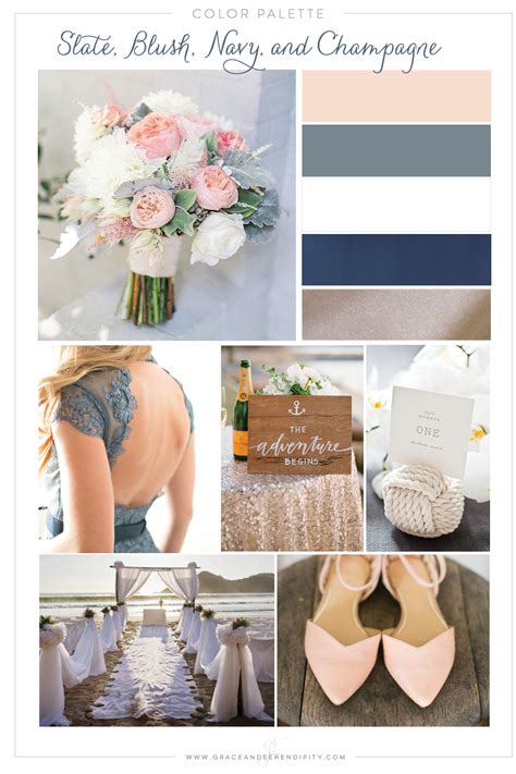 Navy Blush Slate Gray And Champagne Nautical Wedding Color Palette