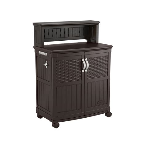 Patio Preparation Table With Storage Cabinet Wheeled Cart Weather