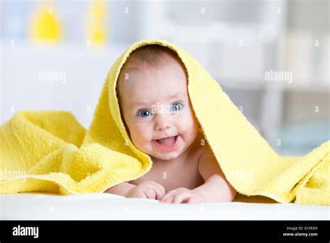 Cute Smiling Baby After Shower Or Bathing Stock Photo Alamy