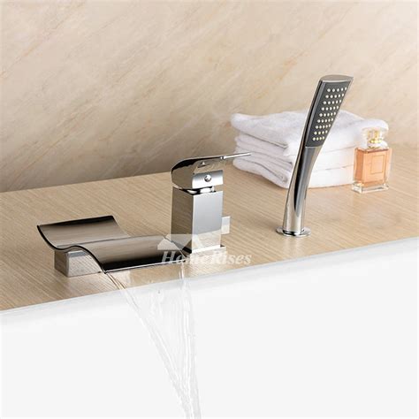 Roman tub faucets with hand shower are also popular. Waterfall Bathtub Faucet Brass Roman Chrome 3 Hole Pull ...