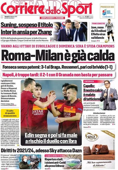 Corriere Dello Sport La Prima Pagina Di Oggi 26 Febbraio