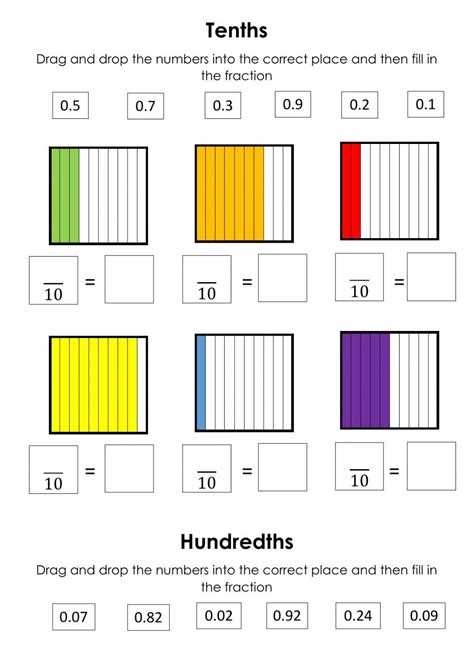 Ejercicio De Decimals Tenths And Hundredths 4th Grade Math Worksheets
