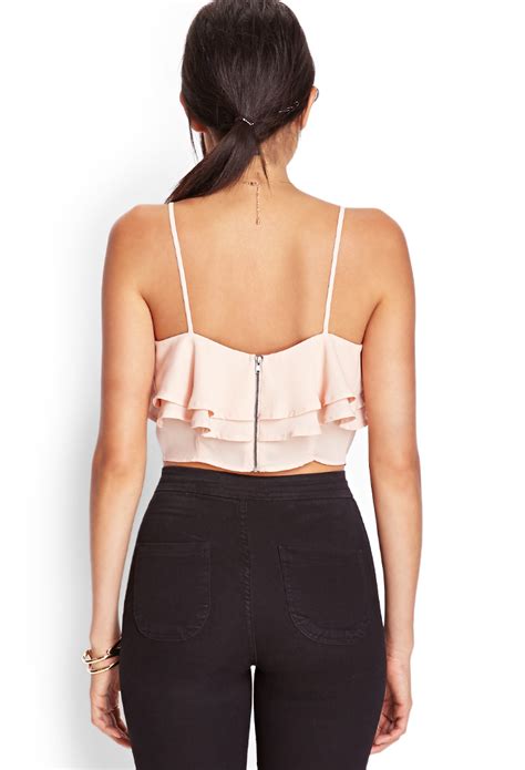 Forever 21 Tiered Ruffle Crop Top In Pink Lyst