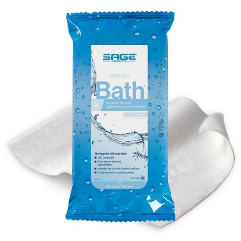 Sage Essential Bath Rinse Free Washcloth Wipes Soft Pack Scented