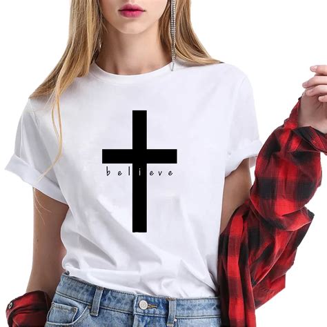 Christian T Shirt Women Printing Cross Funny Summer Tops Short Sleeve
