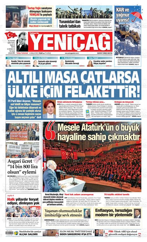 04 Aralık 2022 Tarihli Yeniçağ Gazete Manşetleri