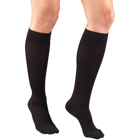 Womens Rib Pattern Trouser Socks 15 20 Mmhg Knee High Black
