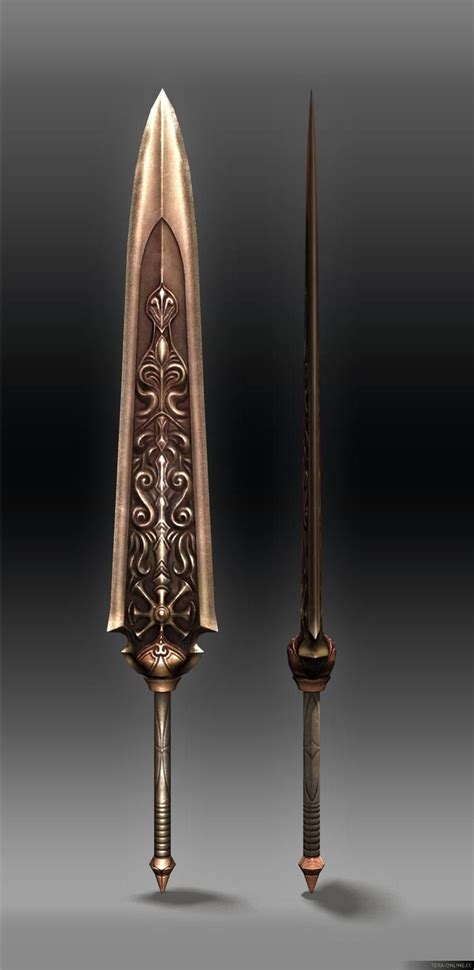 Two Swords With Intricate Designs On Them One Is Gold And The Other Is