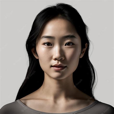 Premium Photo Close Up Portrait Of A Beautiful Asian Woman Against A Plain Background