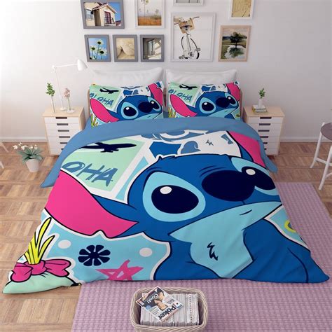 Disney Lilo And Stitch Cartoon Pattern Bedding Set Duvet Cover Bed Sheet