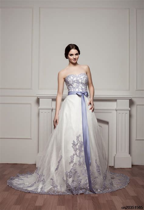 2015 Royal Blue And White Wedding Dresses With Strapless Beaded