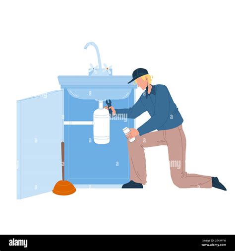 Plumber In Working Overall Fixing Sink Vector Stock Vector Image And Art