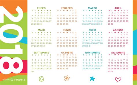 Descarga Vector De Colorido Calendario 2018 En Español
