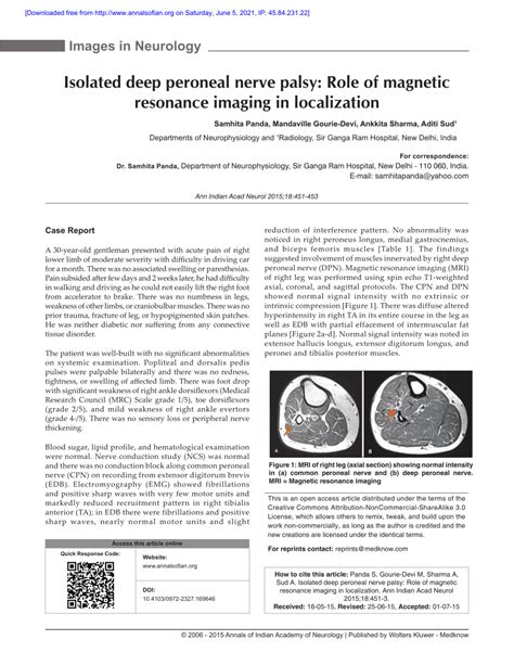 Pdf Isolated Deep Peroneal Nerve Palsy Role Of Magnetic Resonance