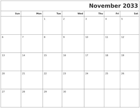 December 2033 Free Monthly Calendar