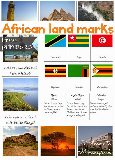 Free Printables African Landmarks And African Flag Cards Kids