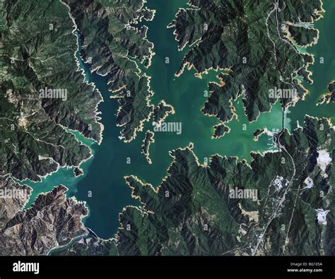 Aerial View Above Lake Shasta Reservoir Northern California Stock Photo