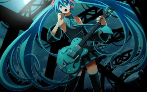 Wallpaper Illustration Anime Girls Guitar Vocaloid Hatsune Miku