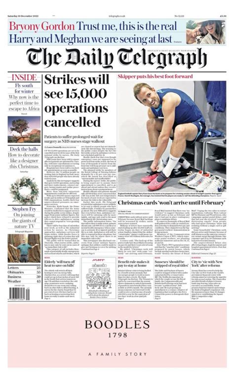 Daily Telegraph Front Page 10th Of December 2022 Tomorrows Papers Today