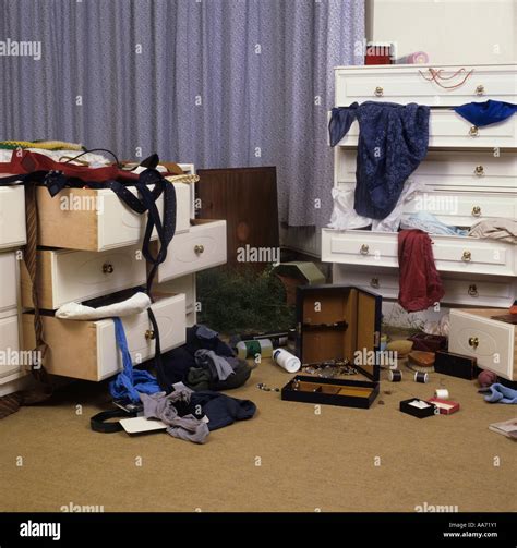Scene Of Crime Following A Burglary Showing Bedroom Interior Stock