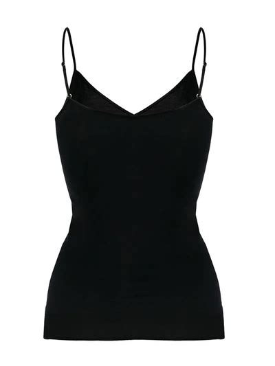 Hanro Cotton Seamless V Neck Spaghetti Camisole In Black Modesens