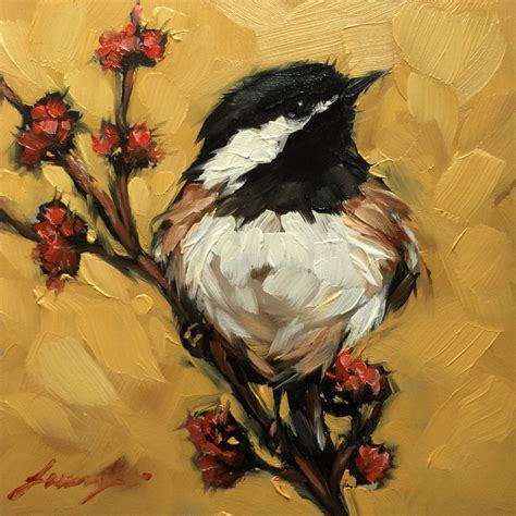 Chickadee Painting Original Impressionistic Oil Painting Of A