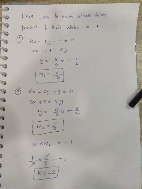 Find The Value Of A If The Straight Lines 5x 2y 9 0 And Ay 2x 11 0 Are Perpendicular